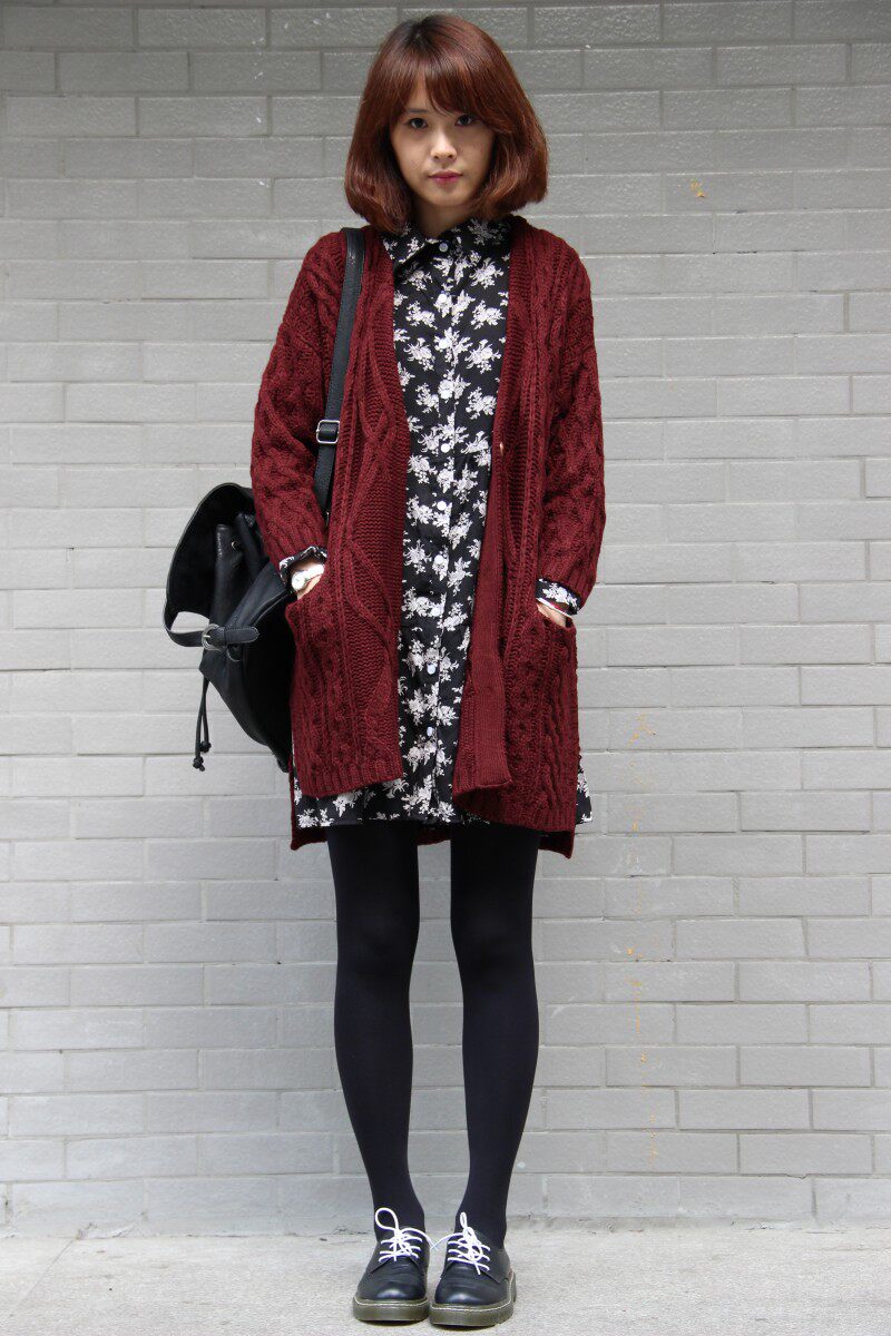 沙晓依 2013秋冬新款 韩国原单 <em>酒红色</em>中<em>长款</em>粗