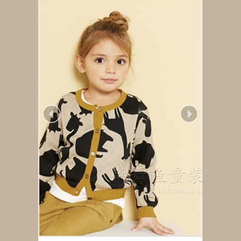 欧美春秋童装 <em>女童动物</em>图案开衫<em>毛衣</em> 百搭<em>针织</em>