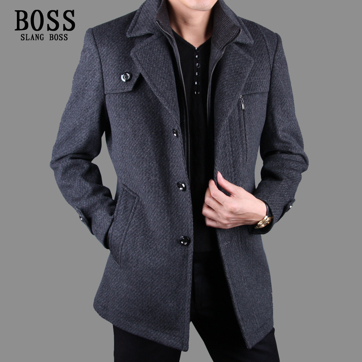 2013秋冬正品BOSS单排扣呢子<em>男外套</em>商务休