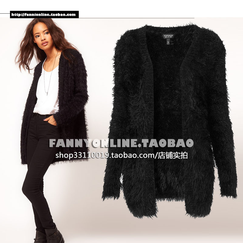 HOP欧美2013秋冬款黑色马海毛毛线<em>衣开衫</em>毛