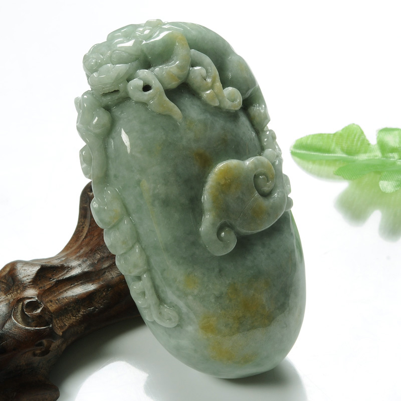特泊儿 浅绿a货翡翠貔貅手把件祥云瑞兽玉貔貅