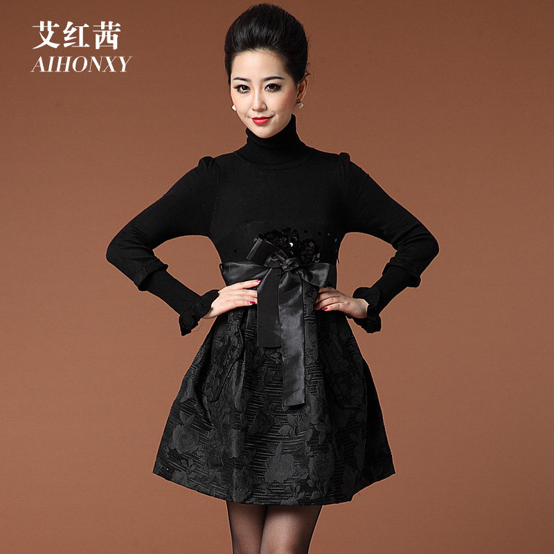 <em>艾红茜 2013</em>秋装<em>新款</em>女 欧美修身系带拼接亮片