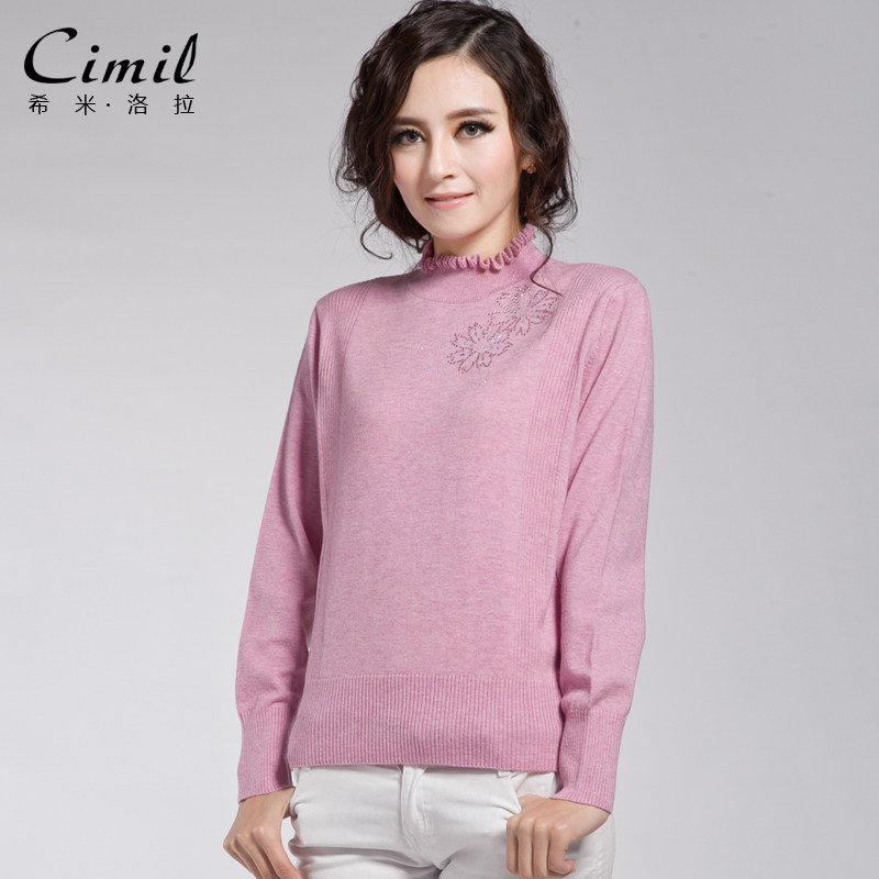 冬款正品 木耳边<em>镶钻</em>半<em>高领短款</em>新款针织衫毛