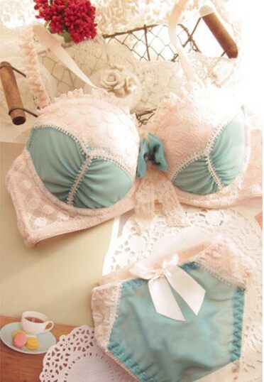 <em>AB</em>杯性感<em>绿色</em>蝴蝶结蕾丝少女系聚拢调整型文