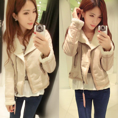 2013秋冬新款 专柜正品 <em>麂皮</em>复合<em>羊羔绒外套</em>女