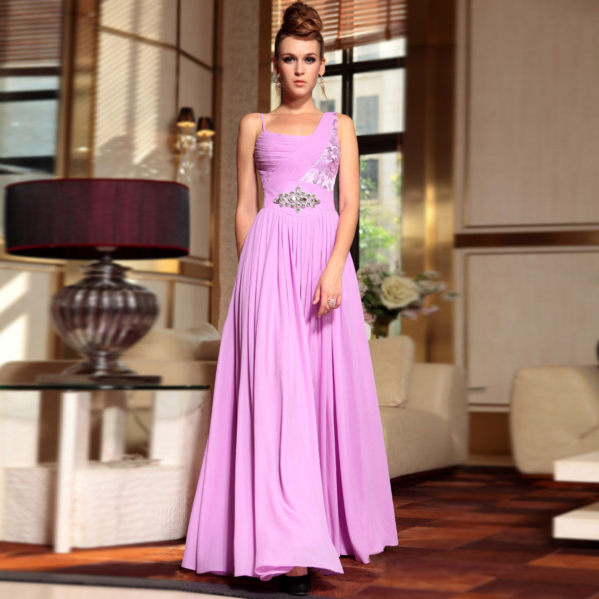 婚纱宴会礼服淡<em>紫色</em>伴娘裙<em>姊妹裙</em>晚会主持酒会