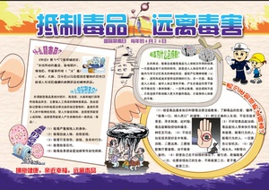 禁毒小报墙贴远离毒害校园禁毒健康校园班级文