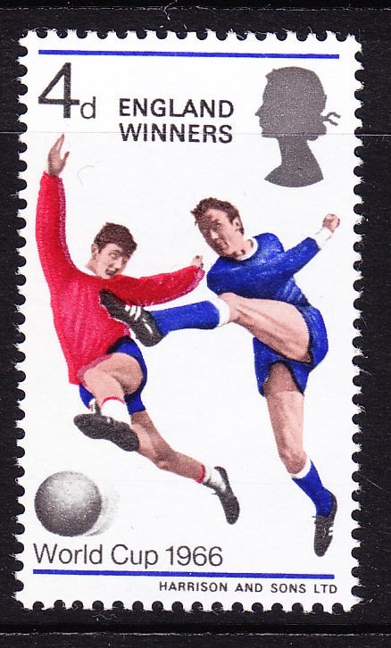 英国邮票 1966年第8届 足球赛 加盖主办国英格