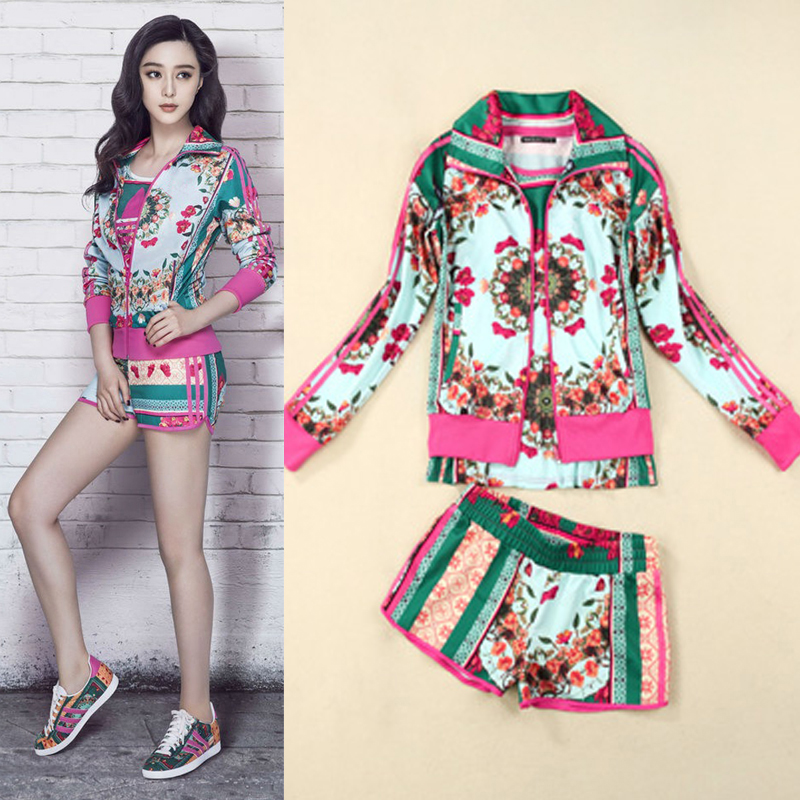 <em>欧洲站</em>2014春夏<em>女装</em>新款时尚印花外套T恤<em>短裤</em>