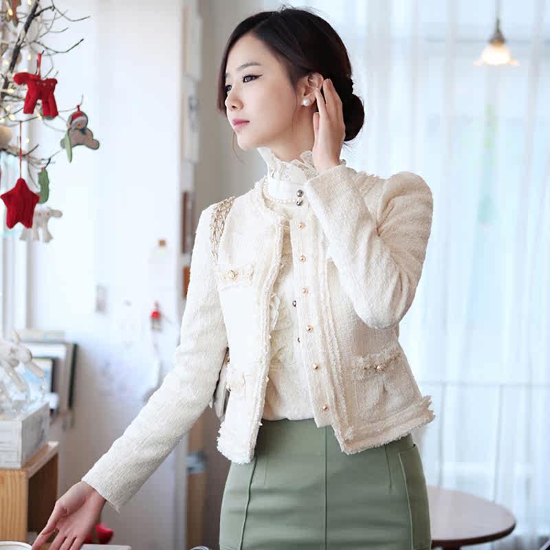<em>名媛小香风短外套</em>女2014春装新款百搭粗花呢
