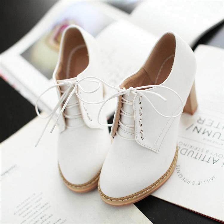 真皮堂女鞋2014春季韩版新款小白鞋粗跟高跟