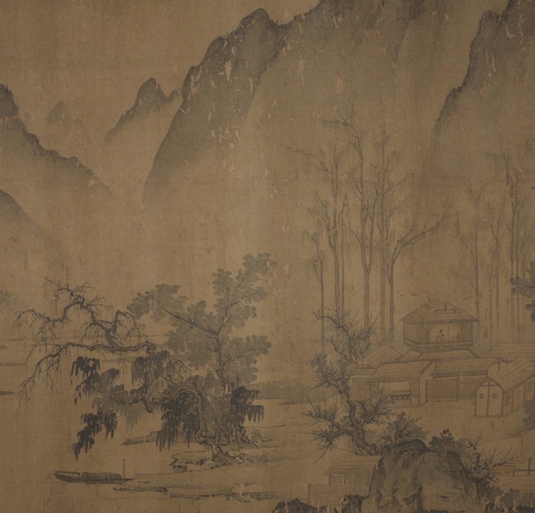 珍藏版宋 文同《晚霭横卷图》中国古代国画高