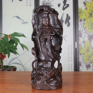 黑檀木雕观音佛像摆件如意观音菩萨莲花供佛家