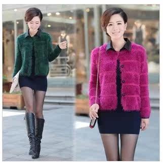 恒源祥女士<em>外套</em>水貂绒时尚加厚<em>短毛貂绒毛衣</em>开