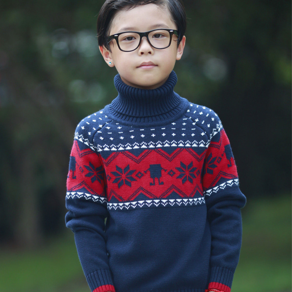 琥珀寻<em>男童</em>全棉<em>毛衣</em>高领提花中大童<em>毛衣</em>针织衫