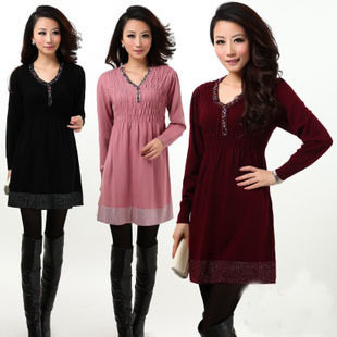 春装<em>大款</em>连衣裙 中年<em>毛衣</em>气质妈妈长袖 <em>加肥</em>加