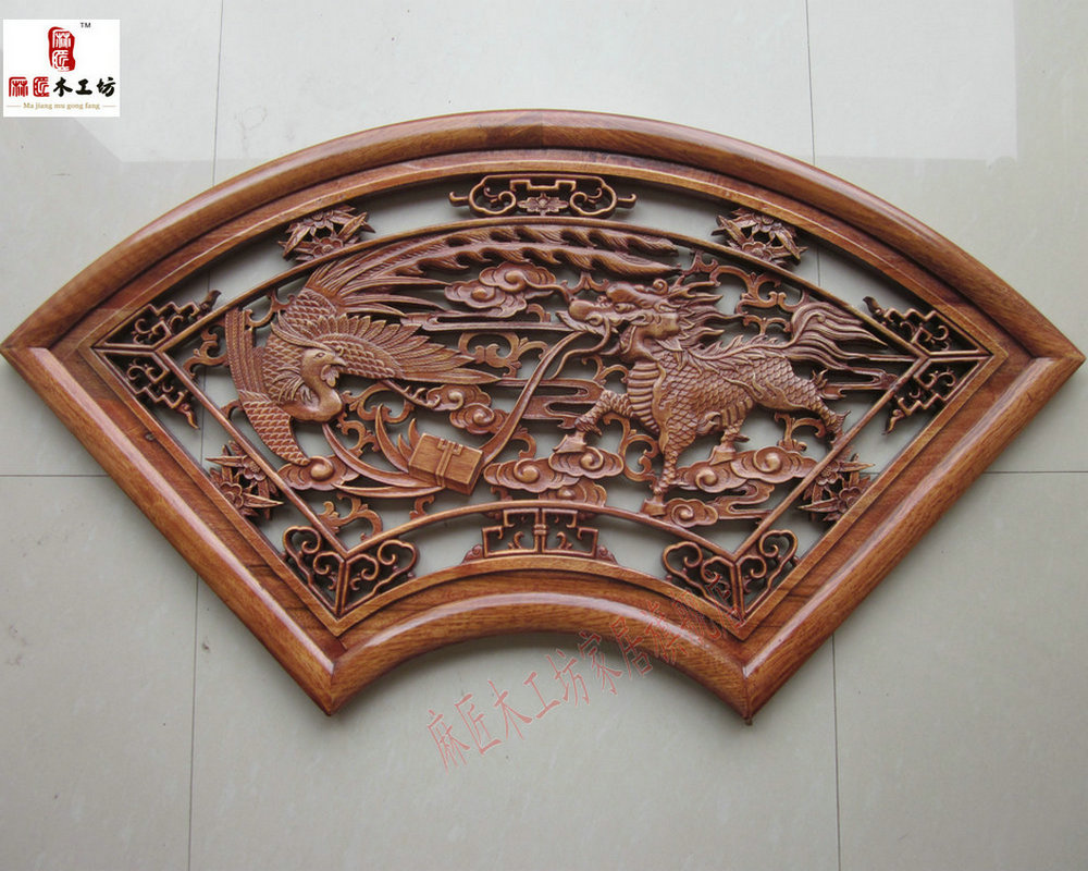 东阳木雕 背景墙玄关木雕挂件 麒麟凤凰壁挂 客