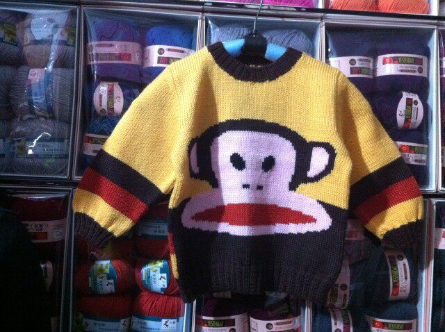 纯<em>手工</em>编织<em>儿童毛衣</em>大嘴猴图案毛衣儿童卡通图