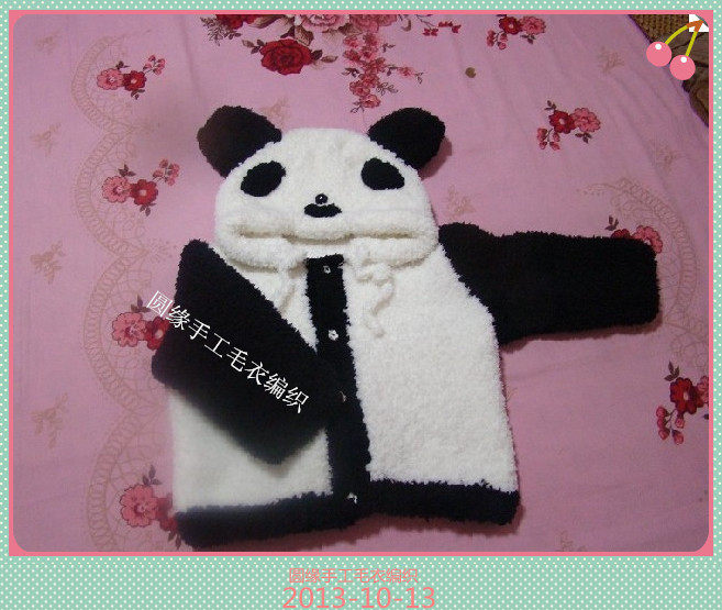 成品 可爱<em>熊猫外套</em> 手工<em>编织</em> 绒绒线 儿童宝宝毛
