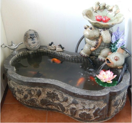 室内石雕鱼盆 石雕养鱼缸 仿古石雕 鱼缸 石头鱼