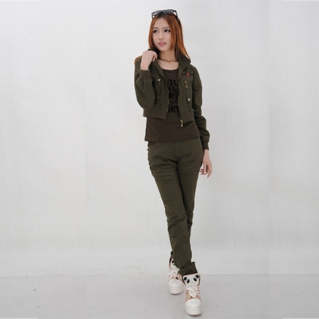 户外女军色迷彩服套装2013新迷彩服女装短外