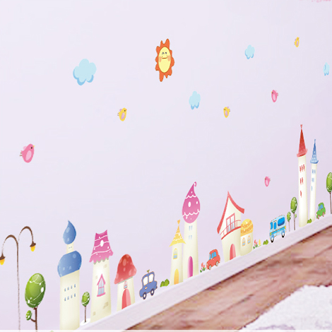 卡通小镇 儿童房 幼儿园背景墙面装饰可爱卡通