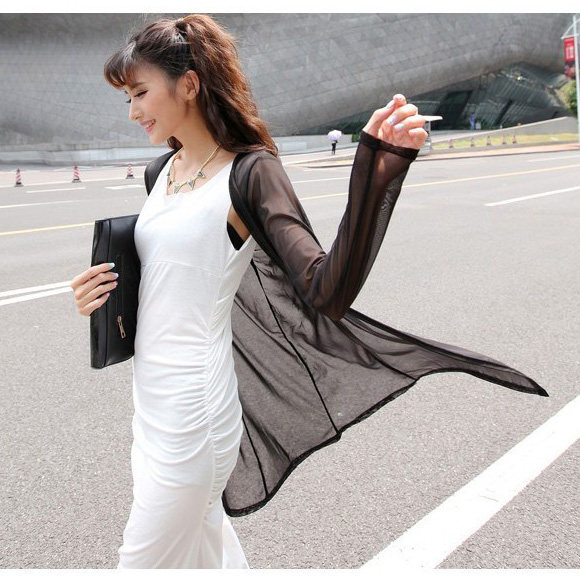 夏季防晒衣外搭女装大码<em>长款薄针织</em>衫<em>开衫</em>网纱