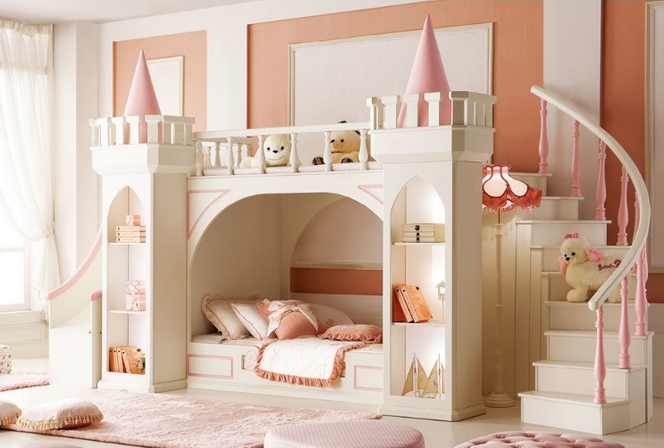 高档公主城堡床儿童套房家具 上下铺母子床带