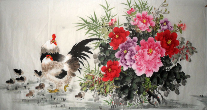 画家手绘花鸟字画陈玉华六尺国画牡丹作品富贵