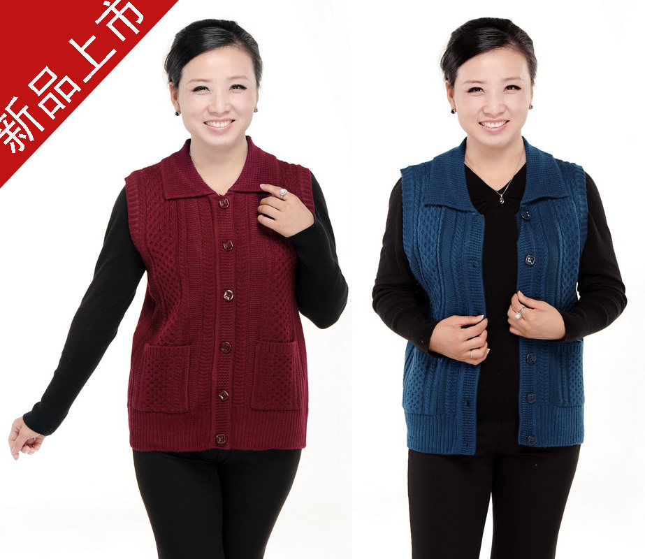 秋装中老年女装针织衫<em>中年</em>女式纯色<em>羊毛</em>马甲开