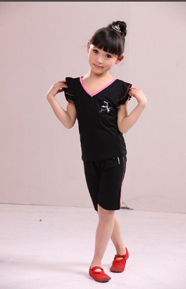 女童舞蹈练功服/双层荷叶袖<em>上衣</em>配<em>短裤</em>/<em>少儿</em>儿