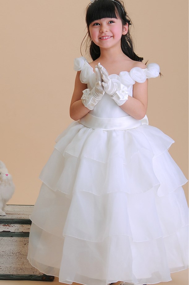儿童婚纱长裙 白色芭比公主裙 大童钢琴表演礼