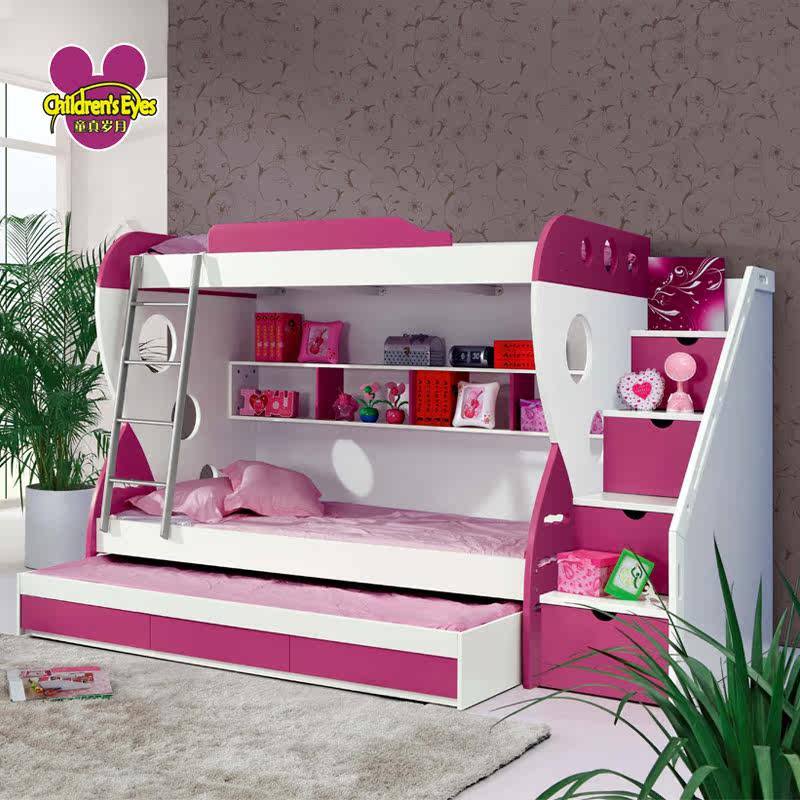 <em>小女孩</em>儿童小<em>房间</em>上下床公主<em>床</em>带书架爬梯子楼