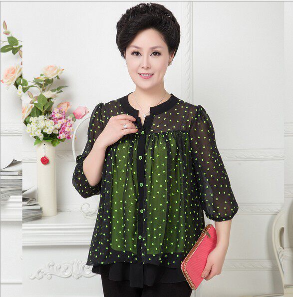 <em>中老年</em>妈妈装夏装中年女士<em>雪纺</em>七分袖双层<em>开衫</em>