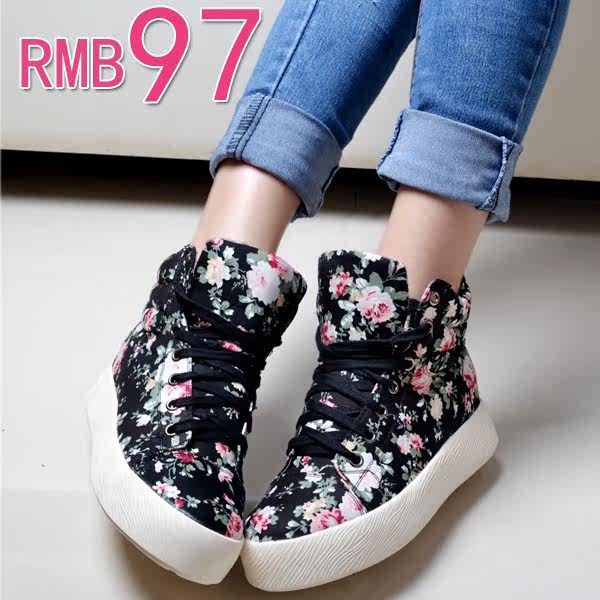 正品<em>阳光姐妹2014</em>春夏新款碎花帆布鞋厚底高