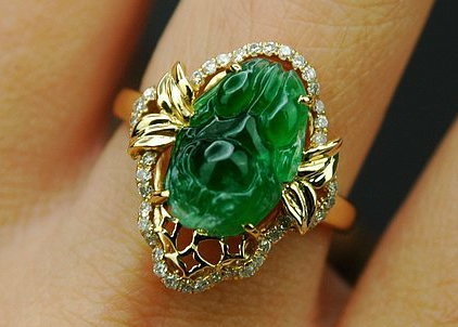 古首饰镶嵌加工 18k金镶嵌翡翠貔貅戒指定制镶
