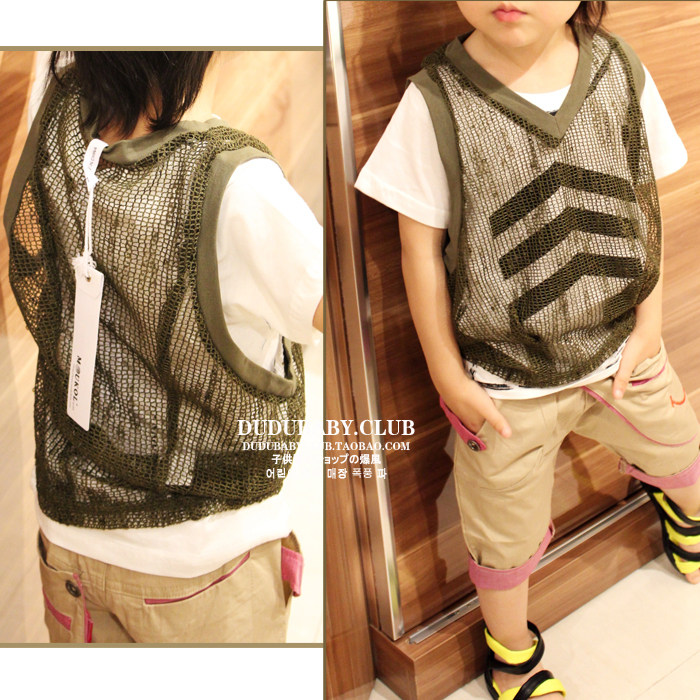 27227 韩版童装 儿童<em>绿色</em>网状<em>透明</em>背心 <em>马甲</em> 男