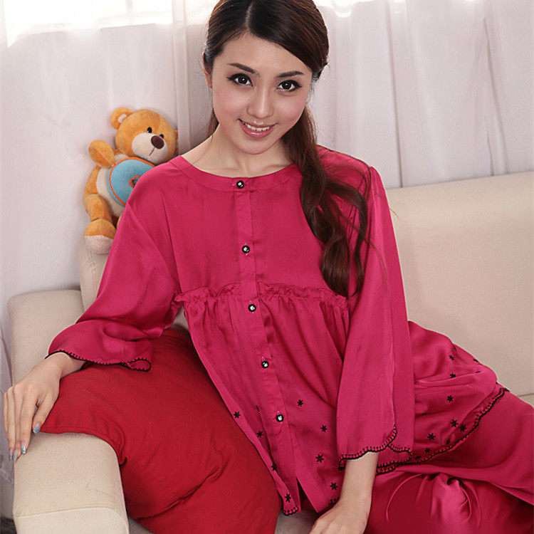 2014春夏季新款<em>女人睡衣</em>大码<em>真丝</em>中袖<em>绣花开</em>