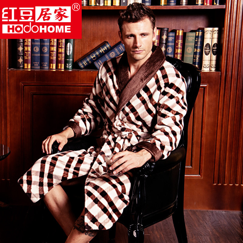<em>红豆居家</em>2014新品秋<em>冬款男士</em>经典格纹加厚珊