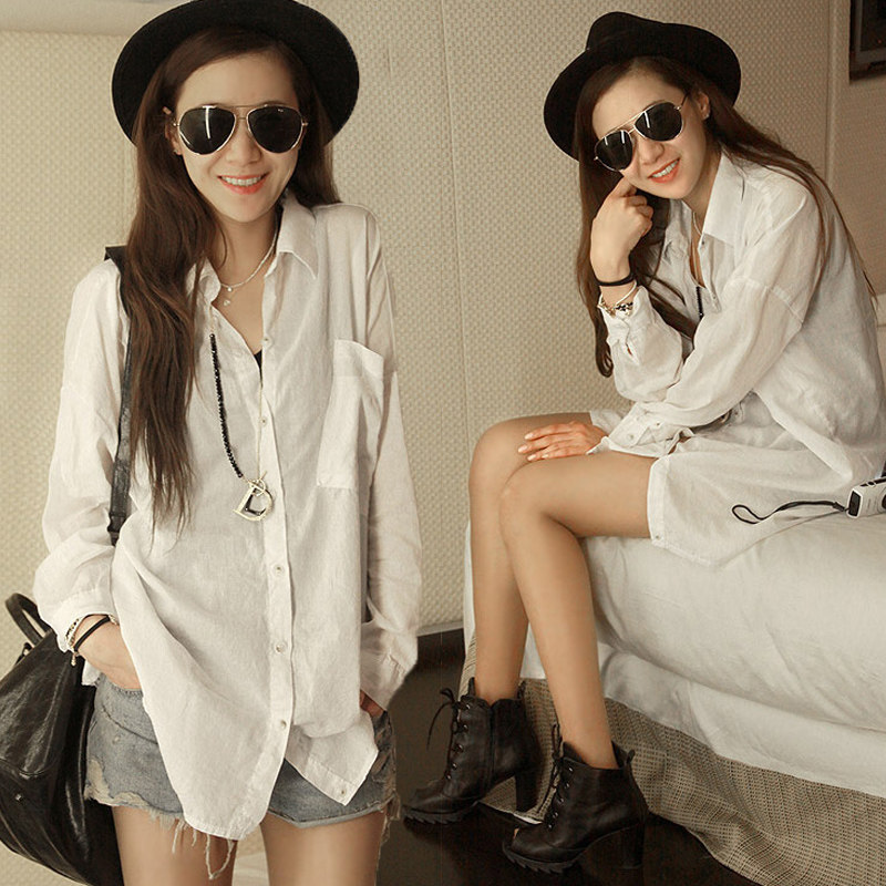 中长款空调<em>开衫</em>女<em>夏薄外搭</em>大码白衬衫长袖百搭