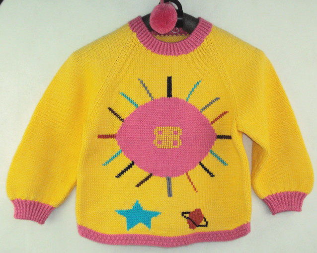 新款纯手工<em>编织1-2岁儿童毛衣</em>,三利线太阳图案