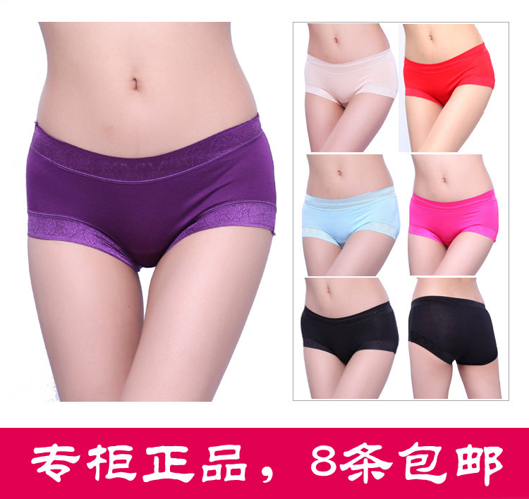 8条包邮 <em>莫代尔女士平角内裤</em>中腰无痕内裤裤头
