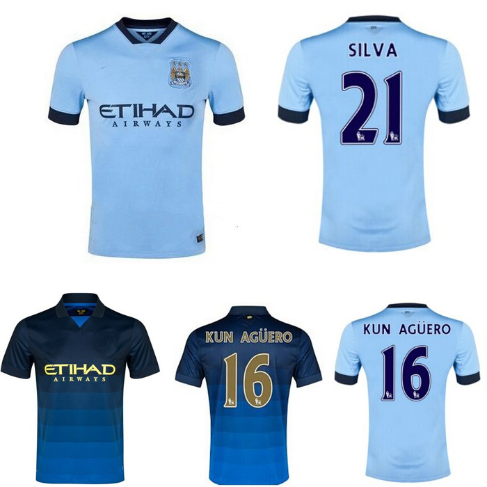 曼城球衣14-15赛季主场\/客场足球服 16号阿圭
