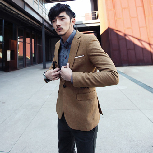 【包邮】包邮秋冬新款韩版型男修身毛呢西装休