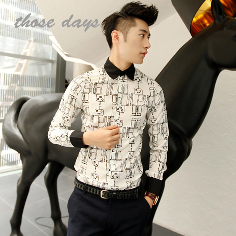 <em>发型师</em>时尚<em>服装</em>寸衫潮男士上衣英伦长袖衬衫2