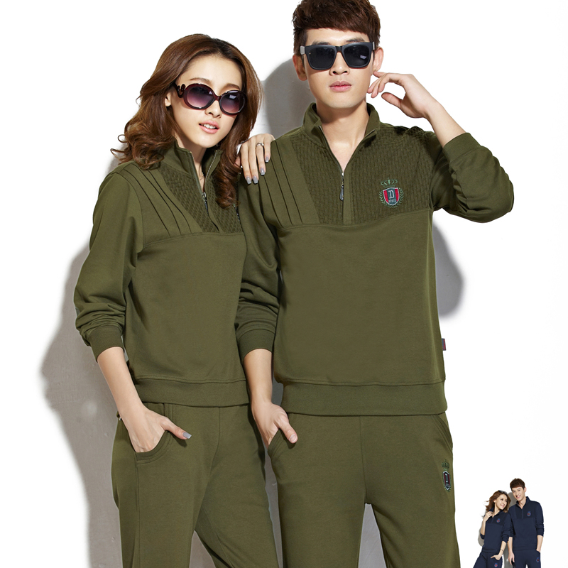 秋装韩版情侣运动装军绿色卫衣男款运动服显瘦