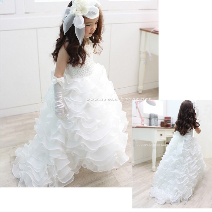 韩国<em>儿童</em>拖尾<em>礼服</em> <em>女童</em>婚纱裙 花童拖尾小<em>礼服</em>