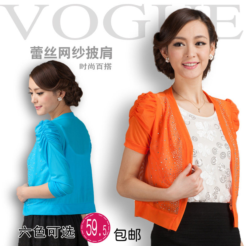 小披肩夏<em>雪纺</em>蕾丝<em>开衫 女</em> 泡泡<em>袖</em>短款薄<em>外套</em>外