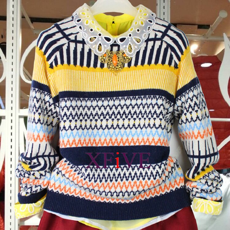 <em>Ochirly欧时力</em>2013新女冬装<em>条纹</em>圆领长袖羊毛