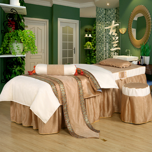 美容院床罩四件套 全棉麻按摩床单被套 纯色洗